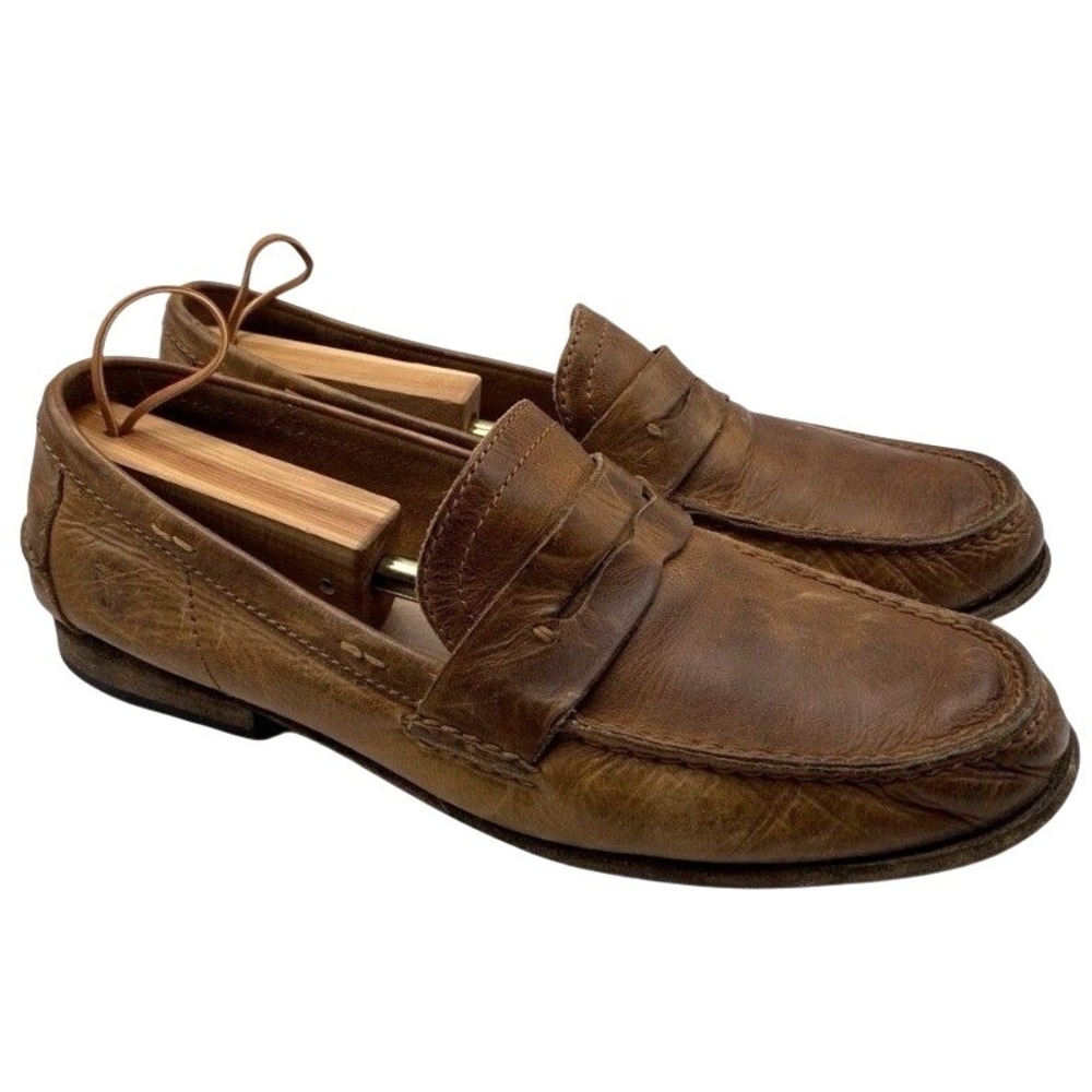 Frye Leather Penny Loafers Men 12 Tan Moc Toe Casual Shoes Classic